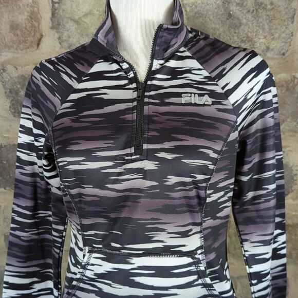 FILA Sport Gray Camo Pull Over 1/4 Zip Kangaroo Pocket Woman's Small Athletic - Picture 3 of 16